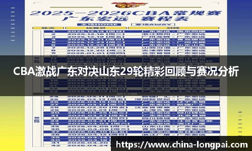 CBA激战广东对决山东29轮精彩回顾与赛况分析